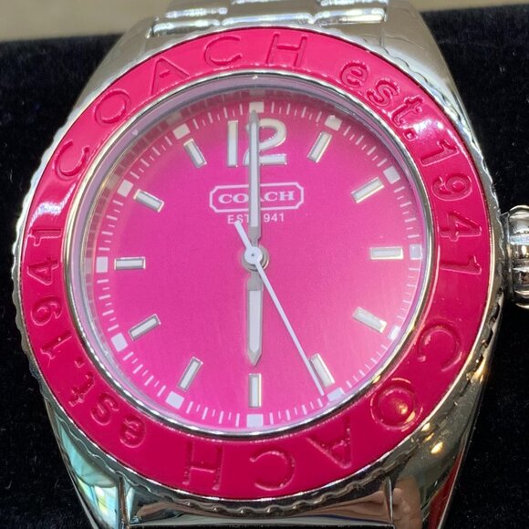 Coach "Andee" Boyfriend Watch Stainless Steel with Pink Face - Picture 1 of 7
